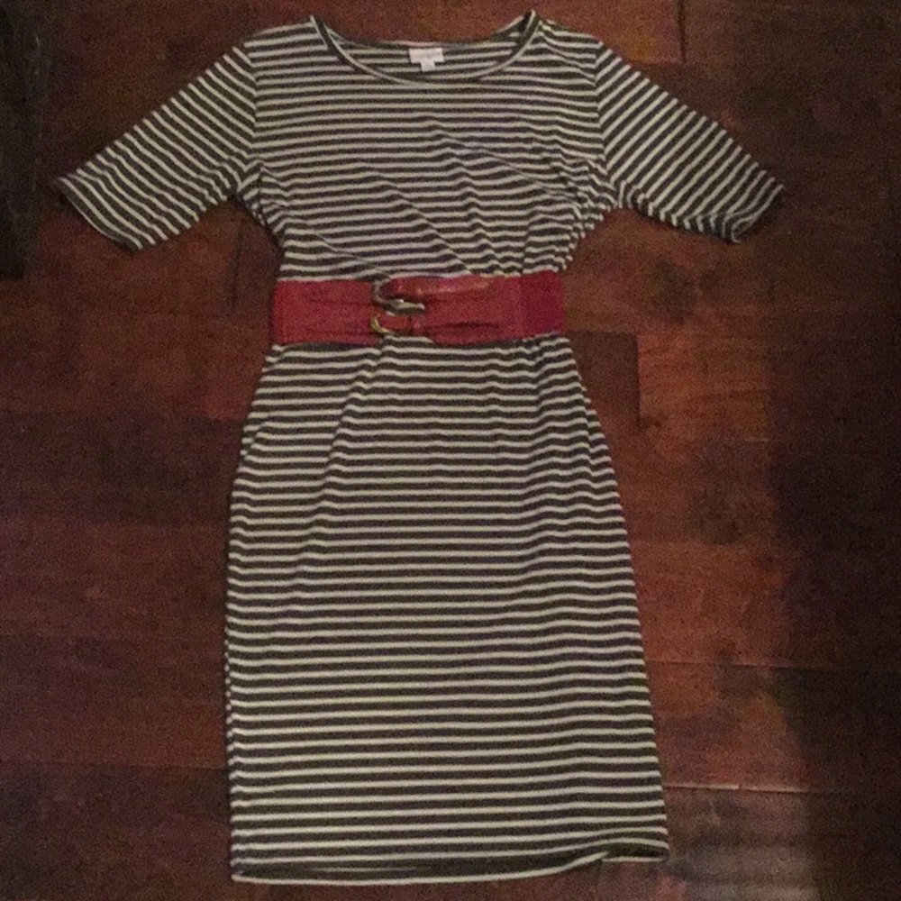 Julia LulaRoe Dress (Green/White Striped)